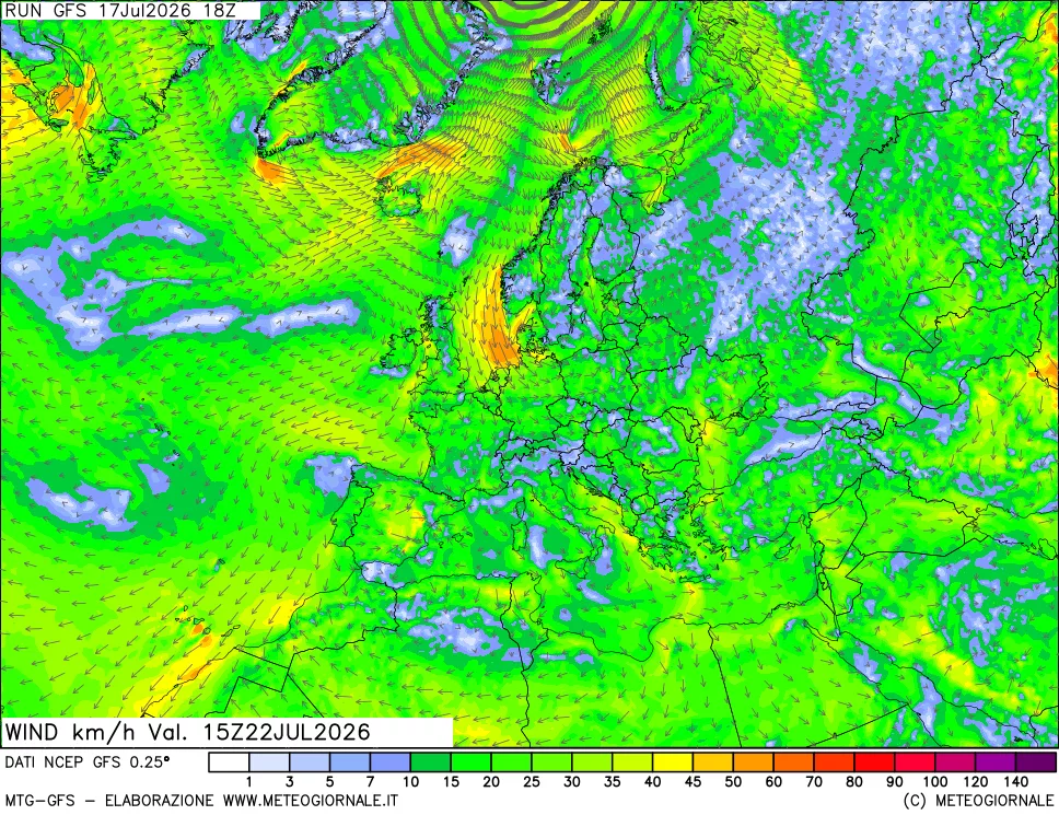 mappa 10 m Vento forza e direzione
