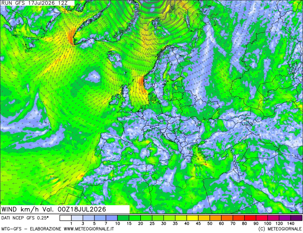mappa 10 m Vento forza e direzione