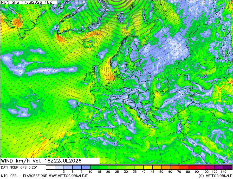 mappa 10 m Vento forza e direzione
