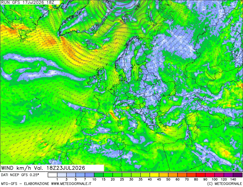 mappa 10 m Vento forza e direzione