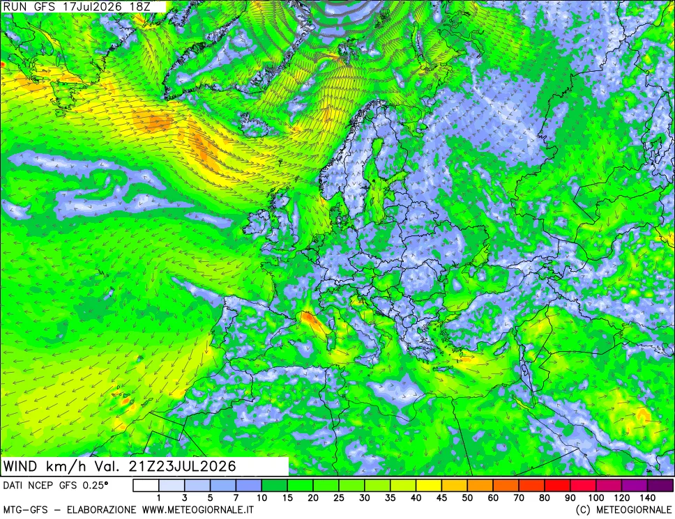 mappa 10 m Vento forza e direzione