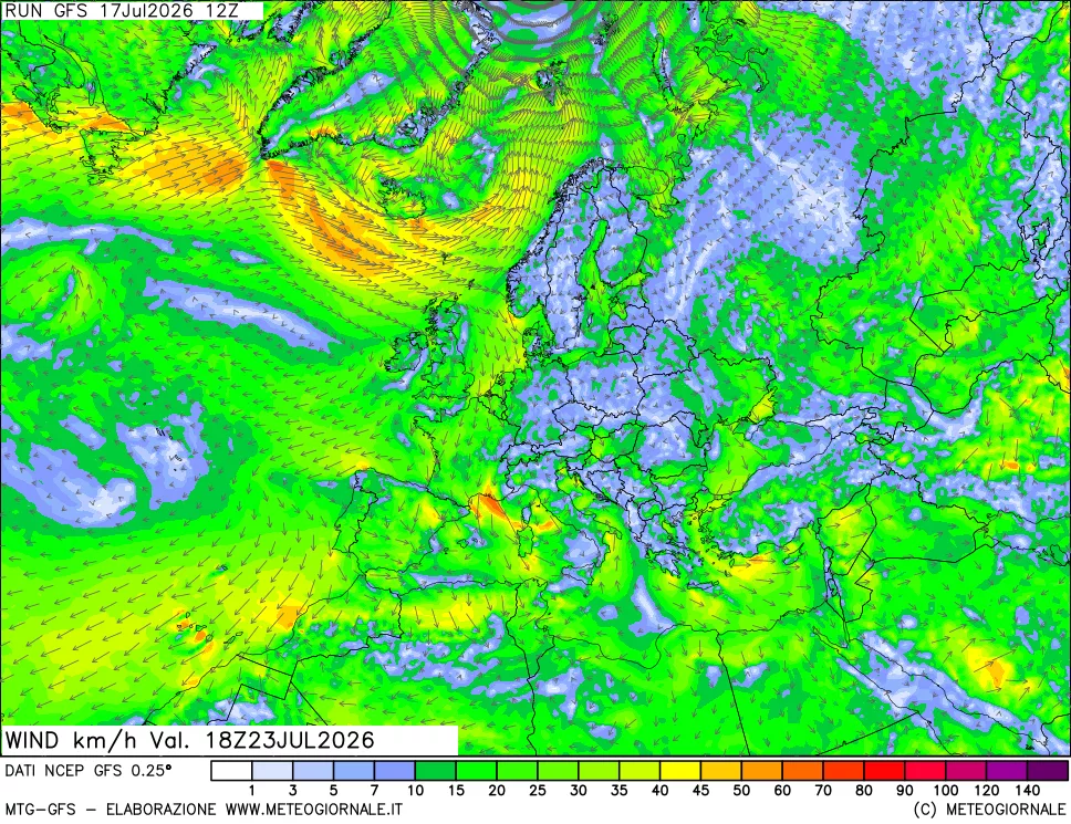 mappa 10 m Vento forza e direzione