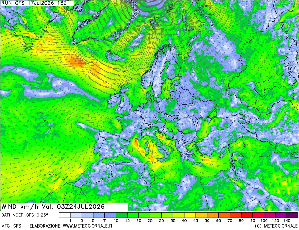 mappa 10 m Vento forza e direzione