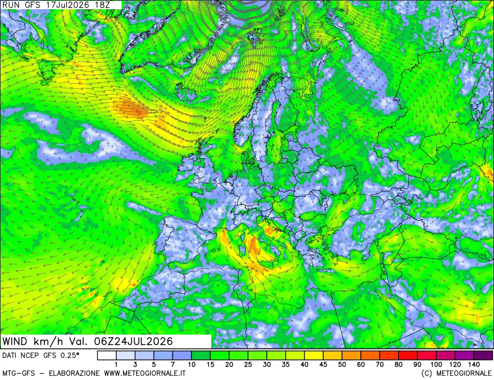 mappa 10 m Vento forza e direzione