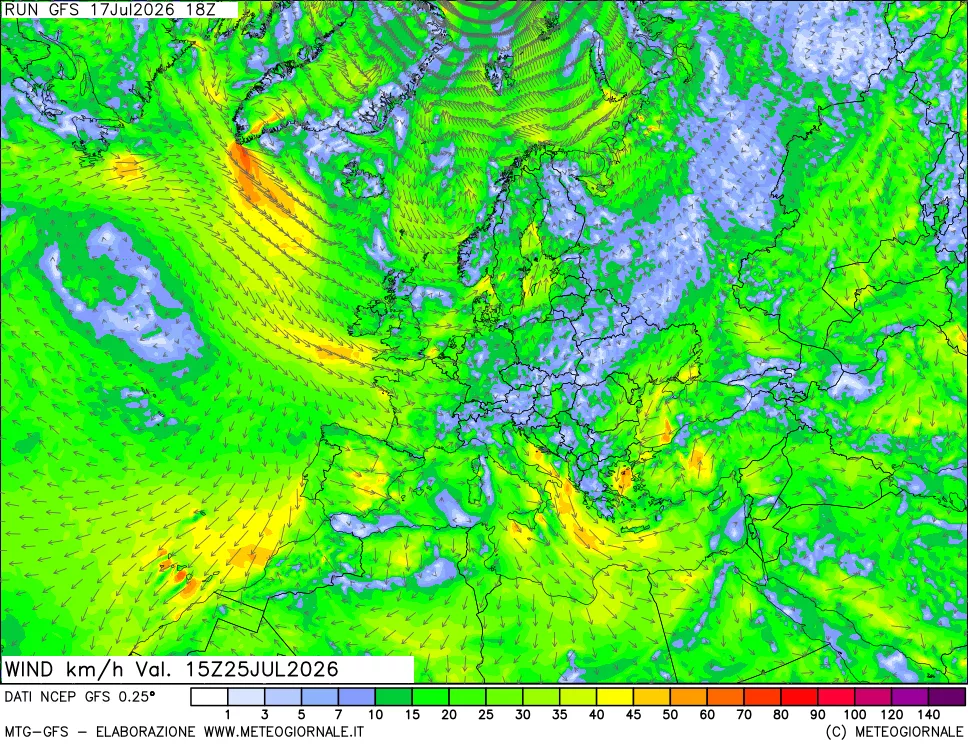 mappa 10 m Vento forza e direzione