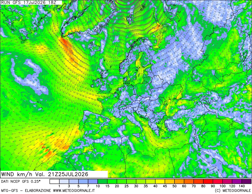 mappa 10 m Vento forza e direzione