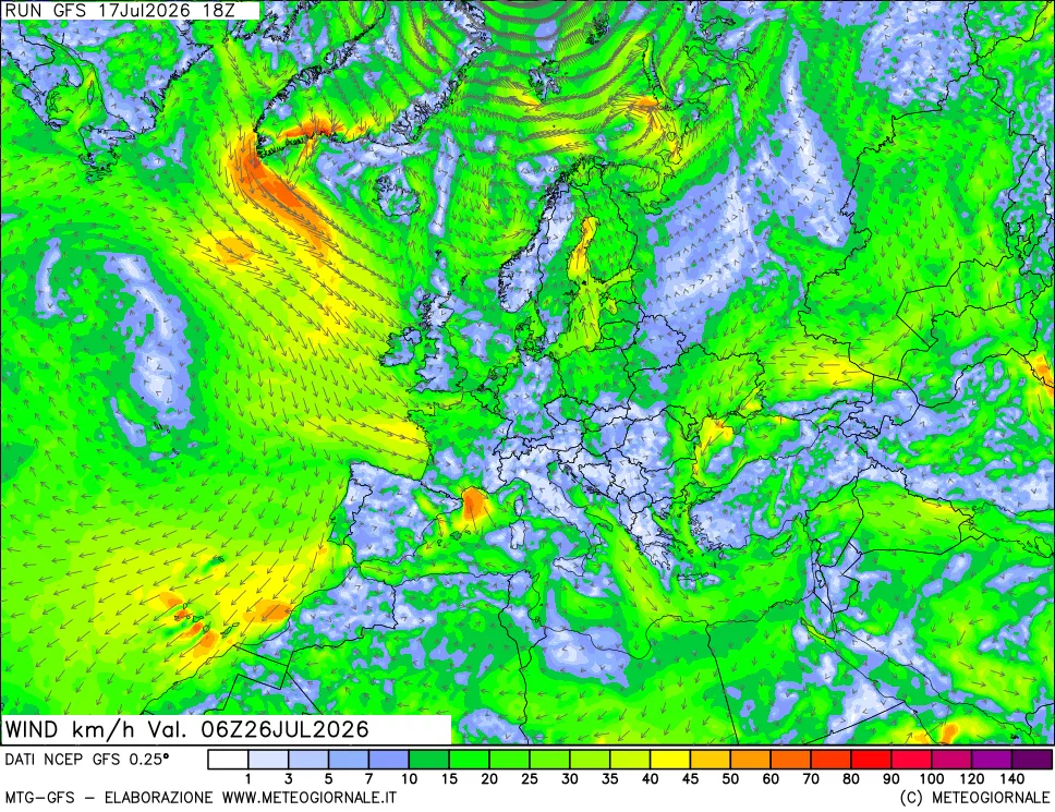 mappa 10 m Vento forza e direzione