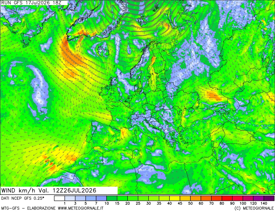mappa 10 m Vento forza e direzione