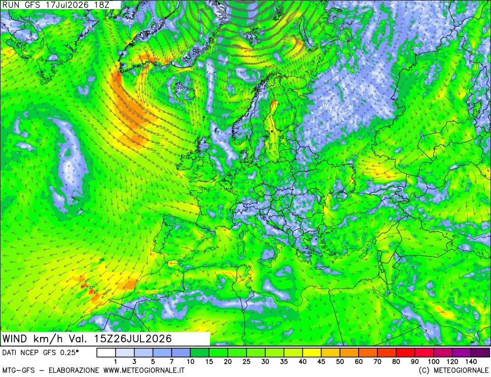 mappa 10 m Vento forza e direzione