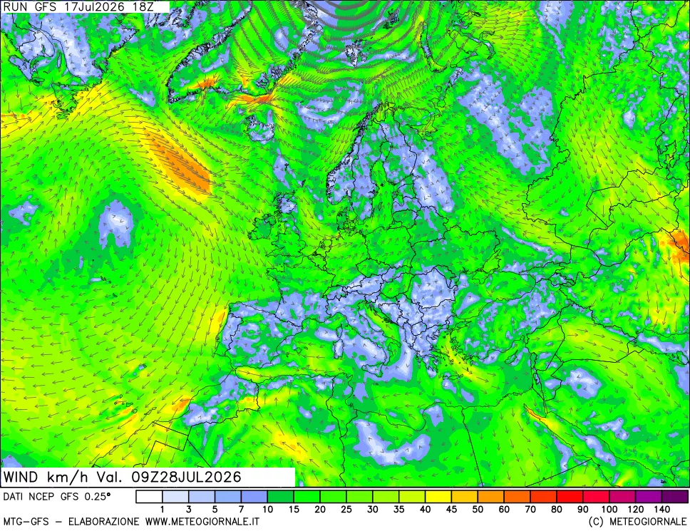 mappa 10 m Vento forza e direzione