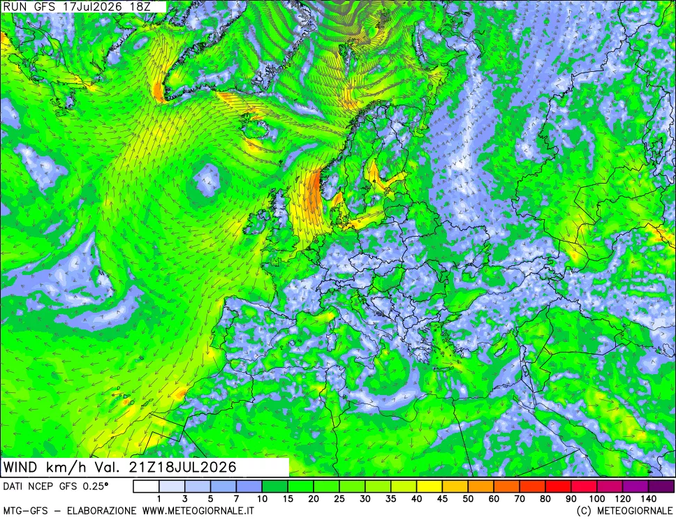 mappa 10 m Vento forza e direzione