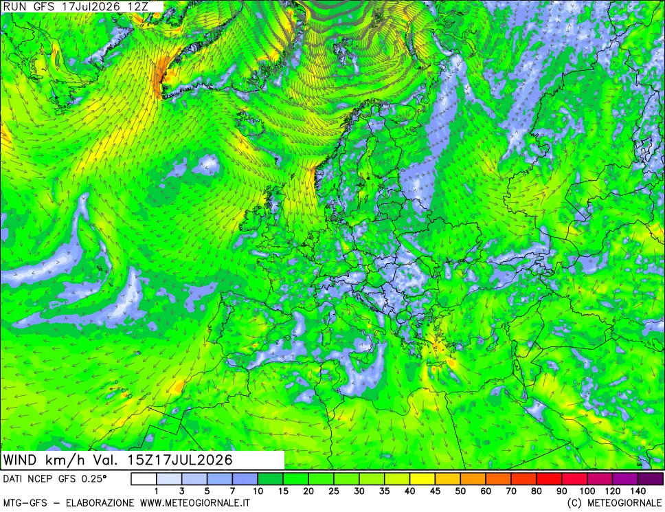 mappa 10 m Vento forza e direzione