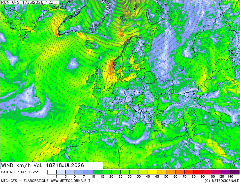 mappa 10 m Vento forza e direzione