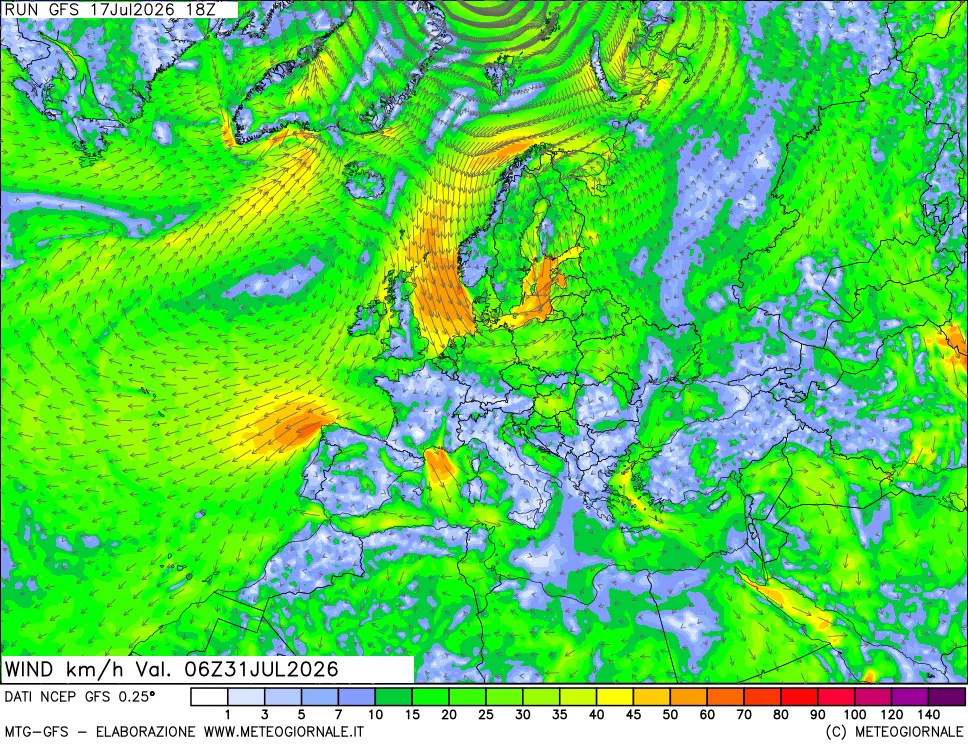 mappa 10 m Vento forza e direzione