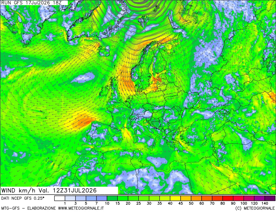 mappa 10 m Vento forza e direzione