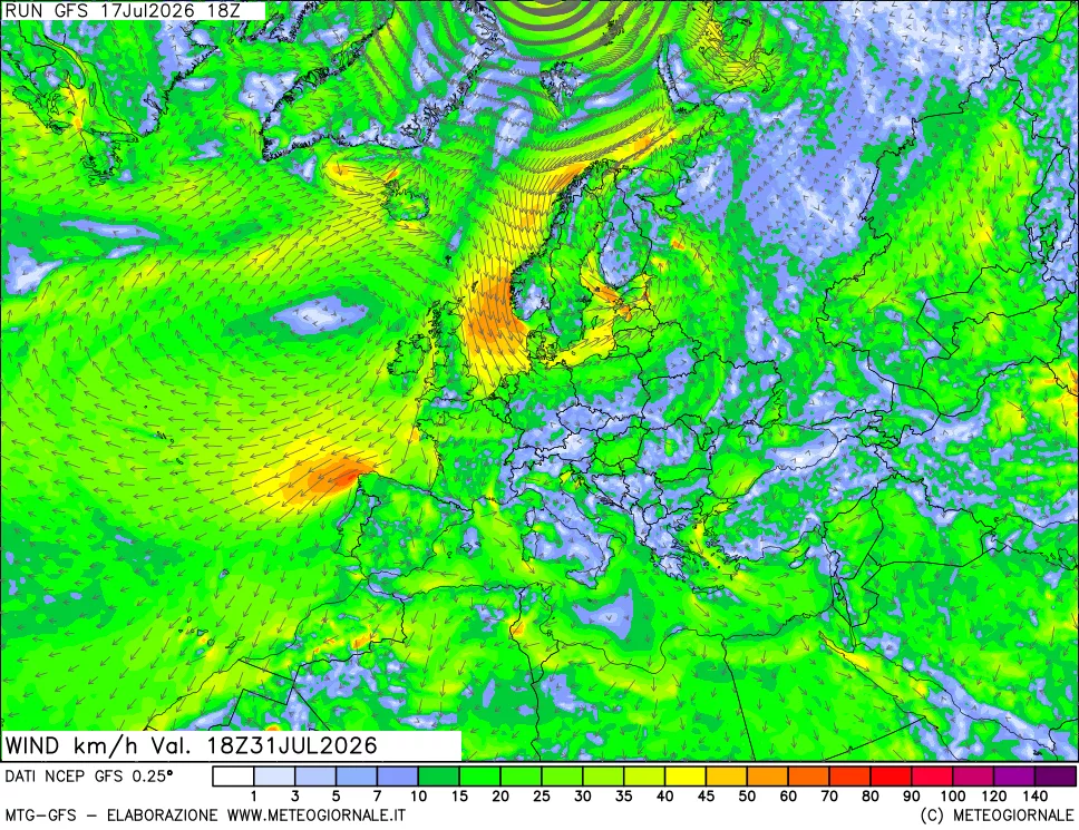 mappa 10 m Vento forza e direzione