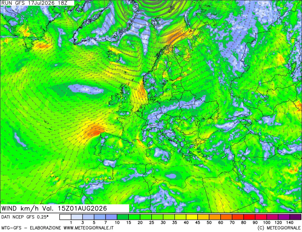 mappa 10 m Vento forza e direzione