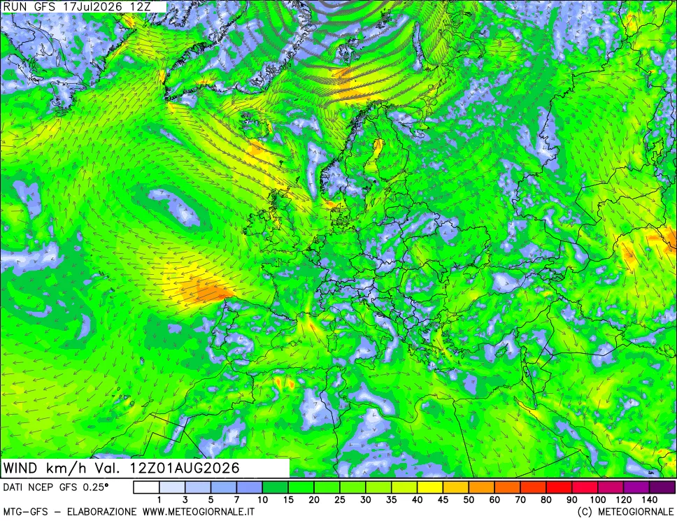 mappa 10 m Vento forza e direzione