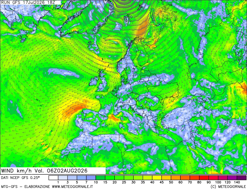 mappa 10 m Vento forza e direzione