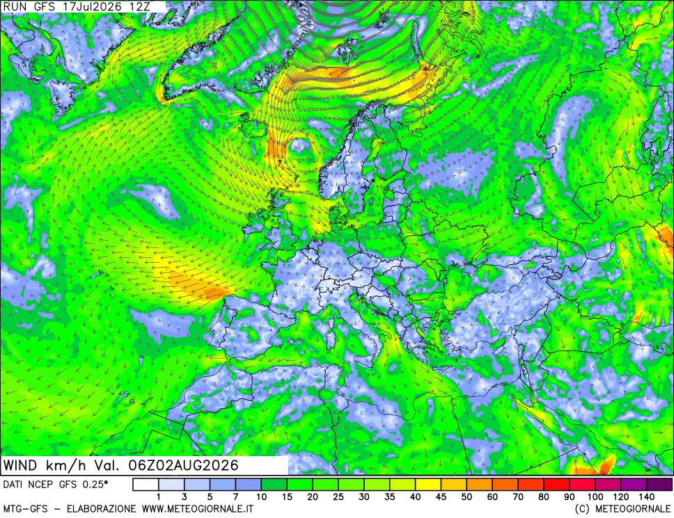 mappa 10 m Vento forza e direzione