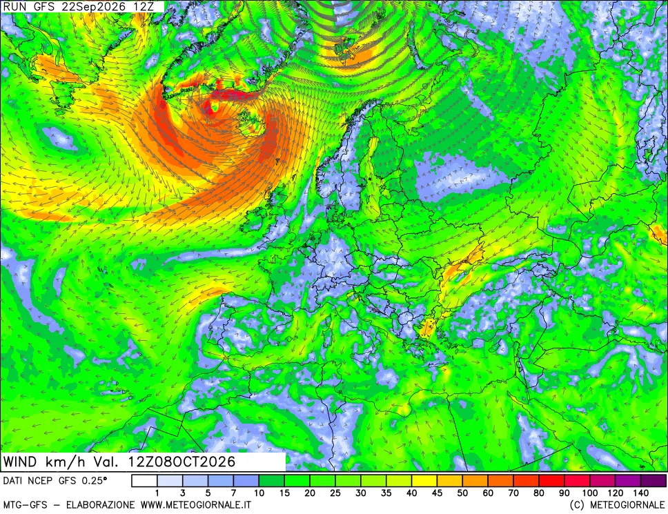 mappa 10 m Vento forza e direzione