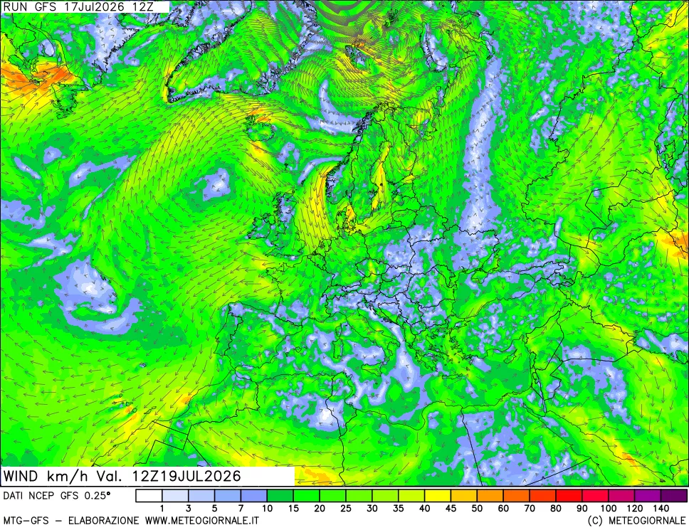 mappa 10 m Vento forza e direzione