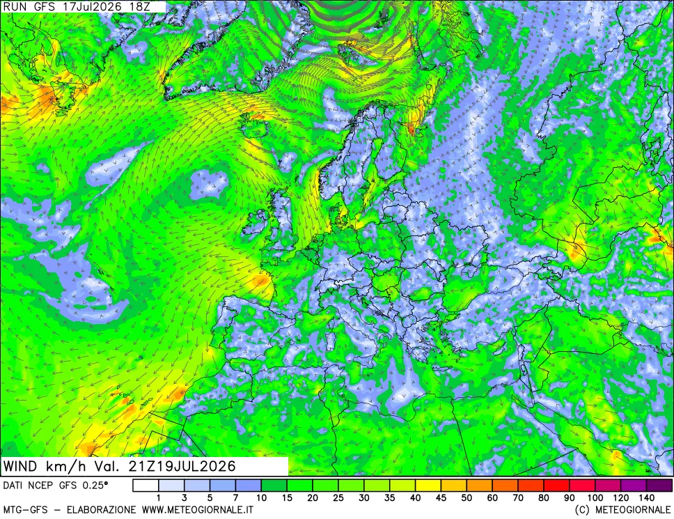 mappa 10 m Vento forza e direzione