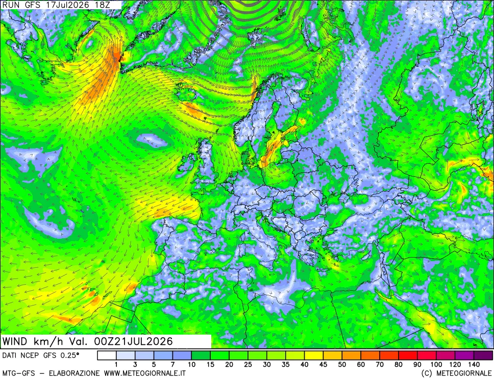 mappa 10 m Vento forza e direzione