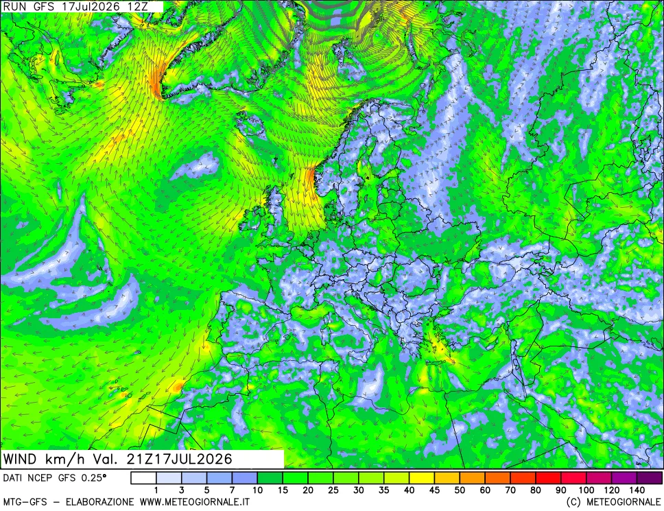 mappa 10 m Vento forza e direzione