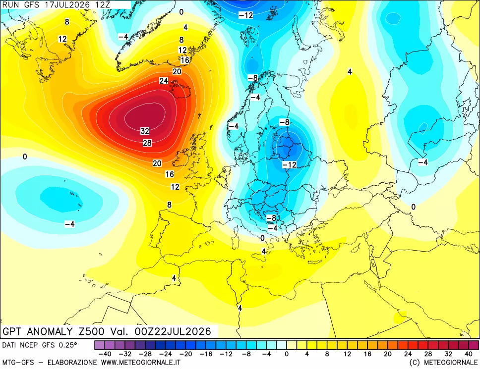 mappa 500 hPa GPT Anomaly vs Cli.No 1981-2010