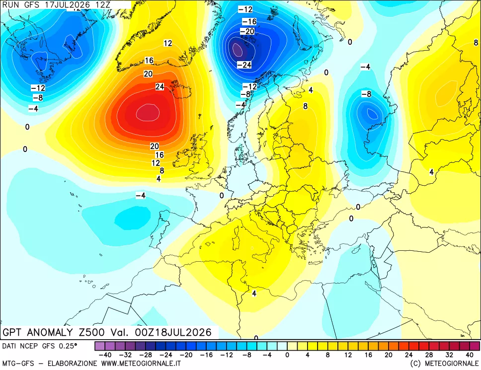 mappa 500 hPa GPT Anomaly vs Cli.No 1981-2010