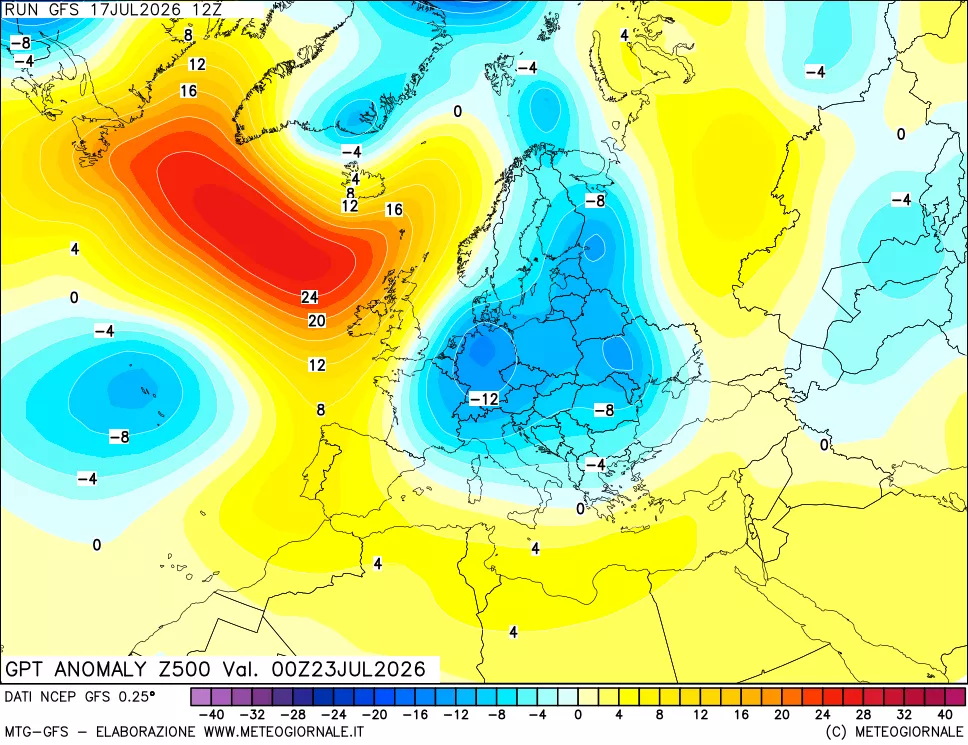 mappa 500 hPa GPT Anomaly vs Cli.No 1981-2010