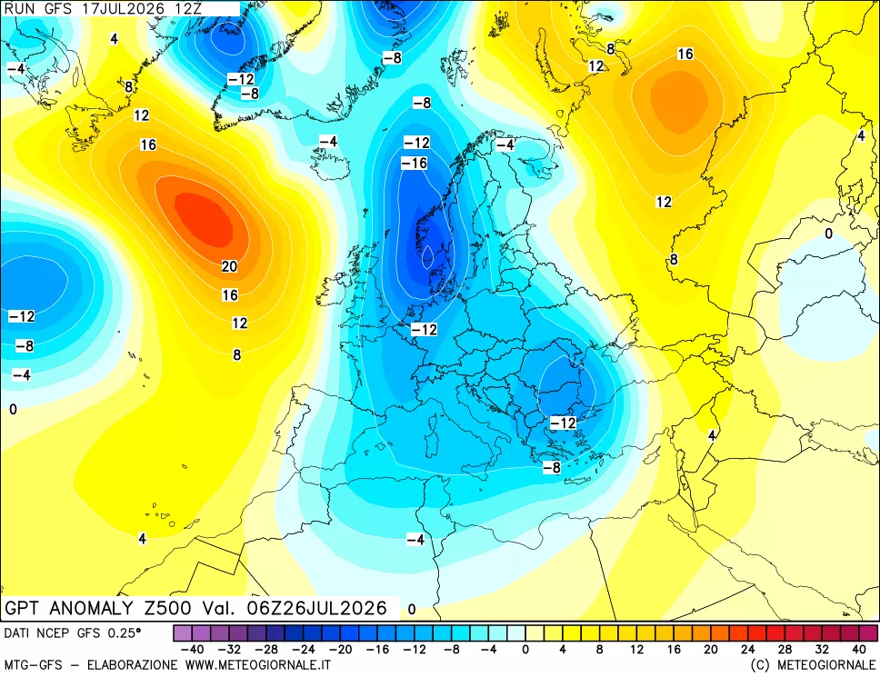 mappa 500 hPa GPT Anomaly vs Cli.No 1981-2010
