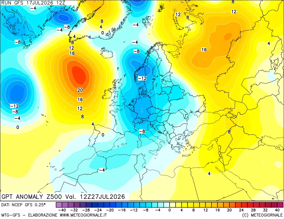 mappa 500 hPa GPT Anomaly vs Cli.No 1981-2010