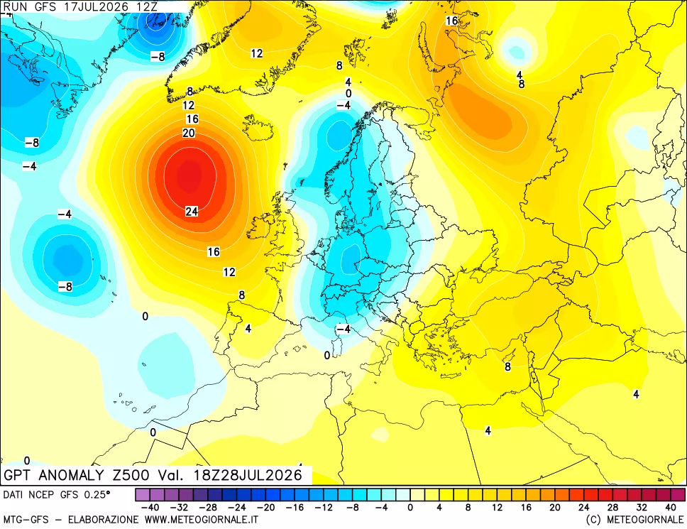 mappa 500 hPa GPT Anomaly vs Cli.No 1981-2010