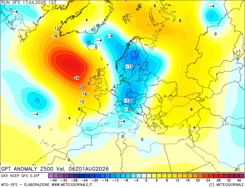 mappa 500 hPa GPT Anomaly vs Cli.No 1981-2010