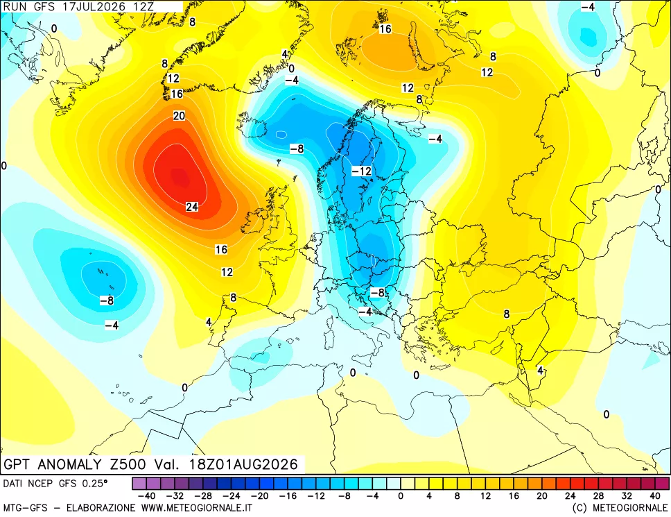 mappa 500 hPa GPT Anomaly vs Cli.No 1981-2010