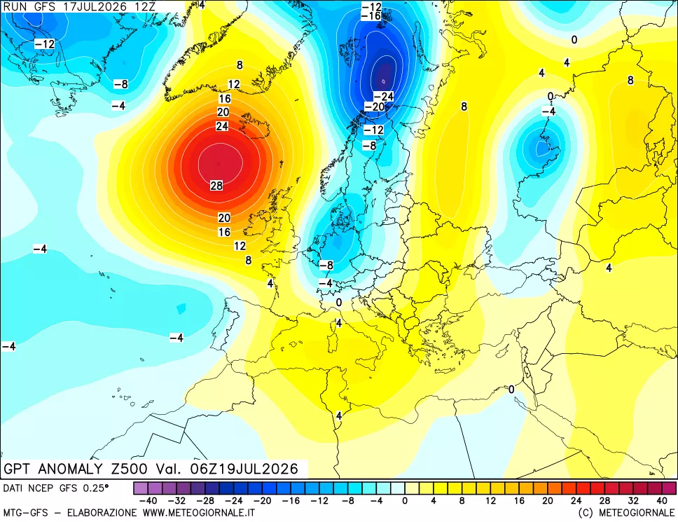 mappa 500 hPa GPT Anomaly vs Cli.No 1981-2010