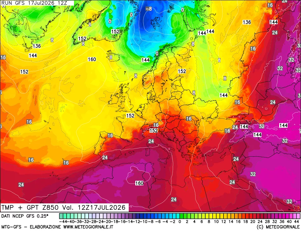 mappa 850 hPa Temp + GPT