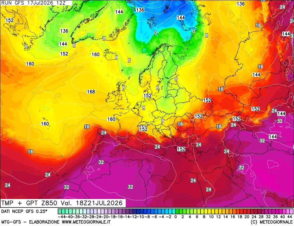 mappa 850 hPa Temp + GPT