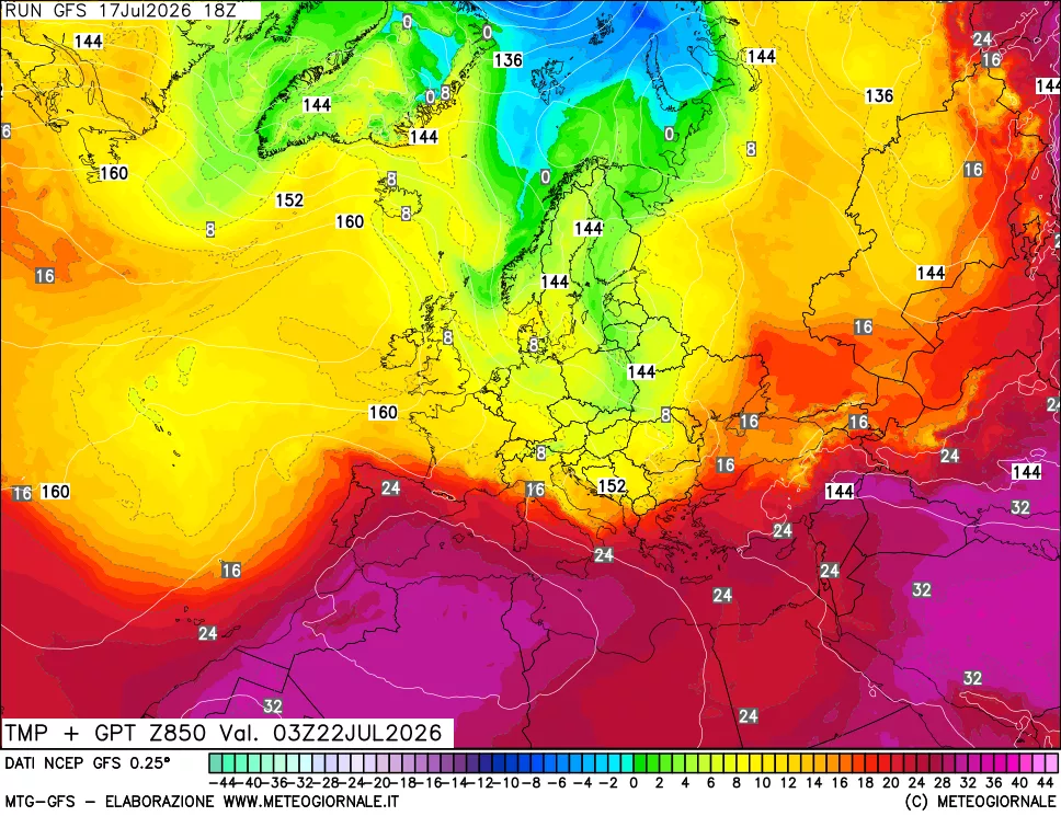 mappa 850 hPa Temp + GPT