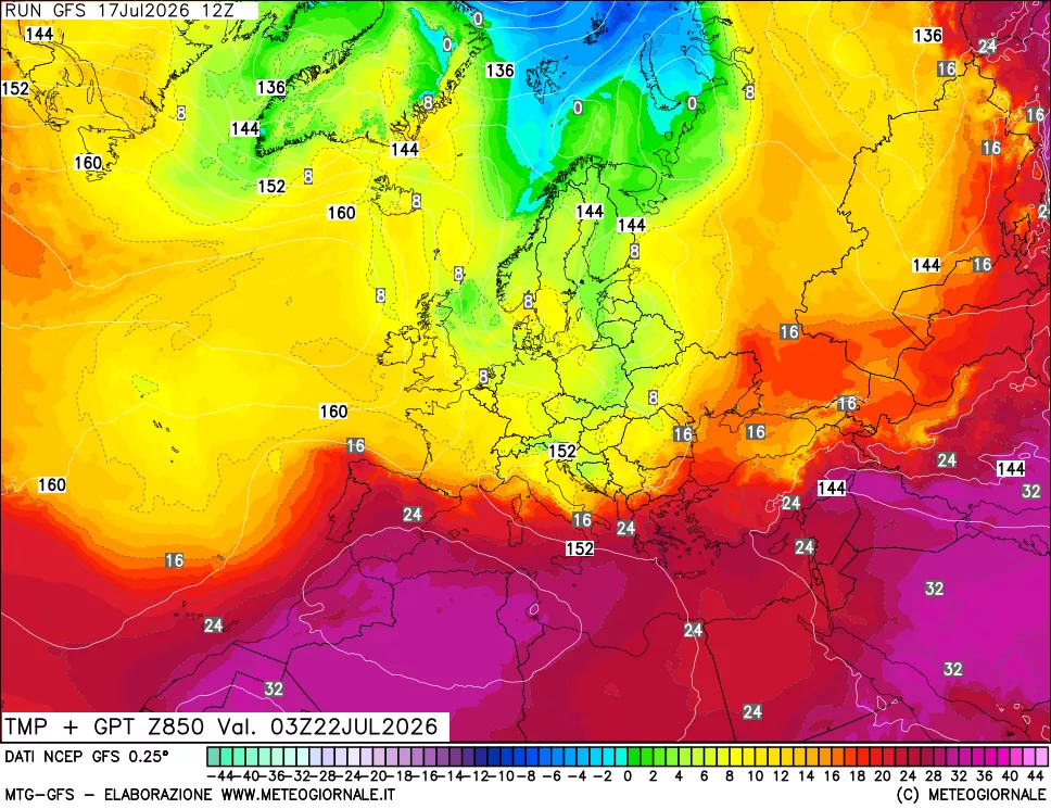 mappa 850 hPa Temp + GPT