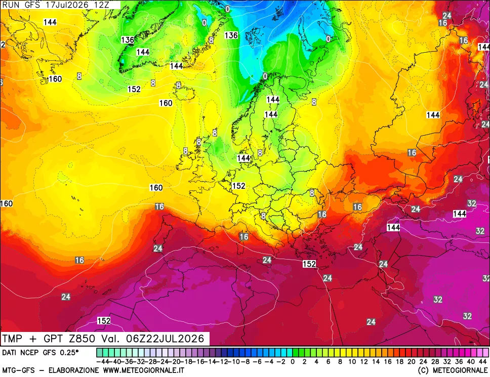 mappa 850 hPa Temp + GPT