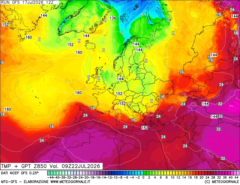 mappa 850 hPa Temp + GPT