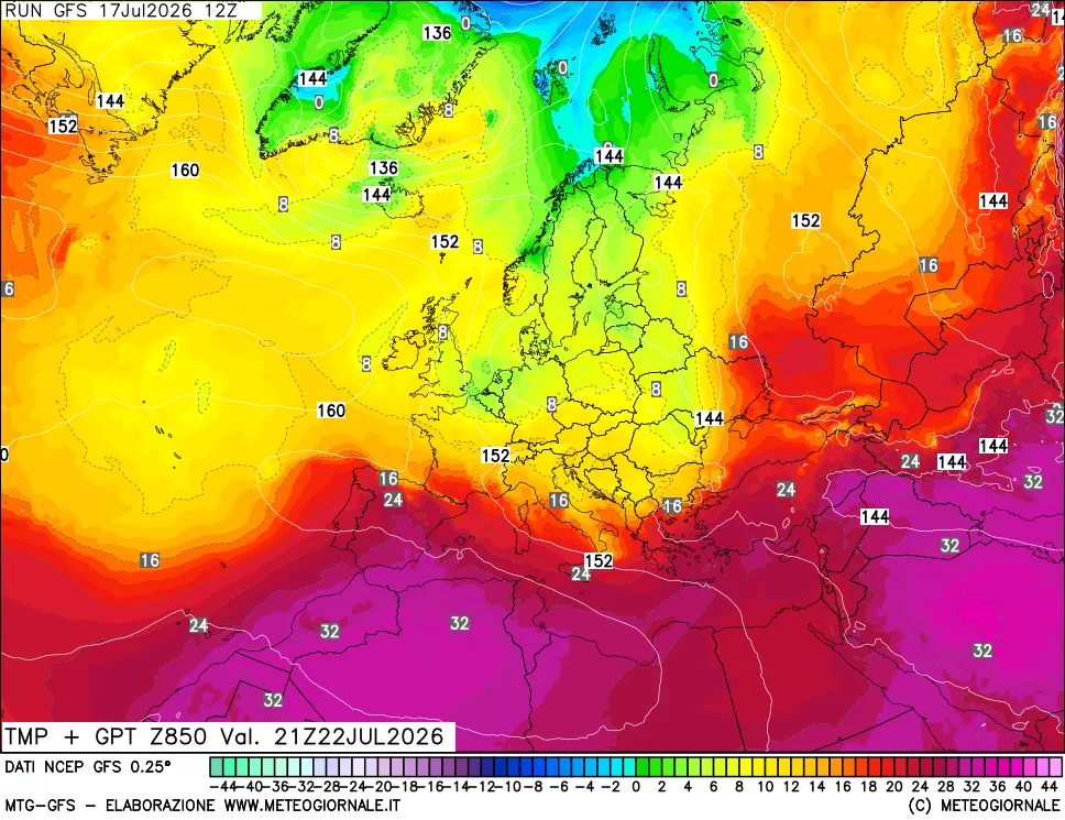 mappa 850 hPa Temp + GPT