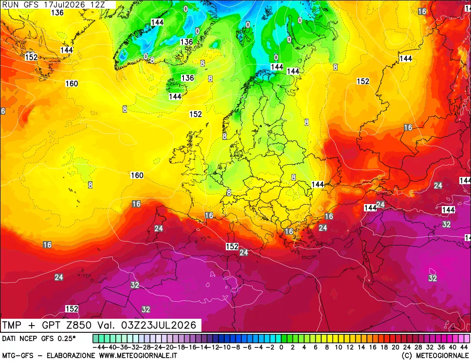 mappa 850 hPa Temp + GPT