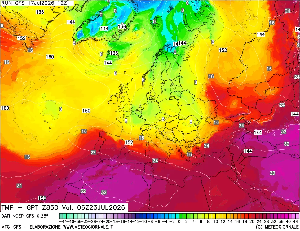 mappa 850 hPa Temp + GPT