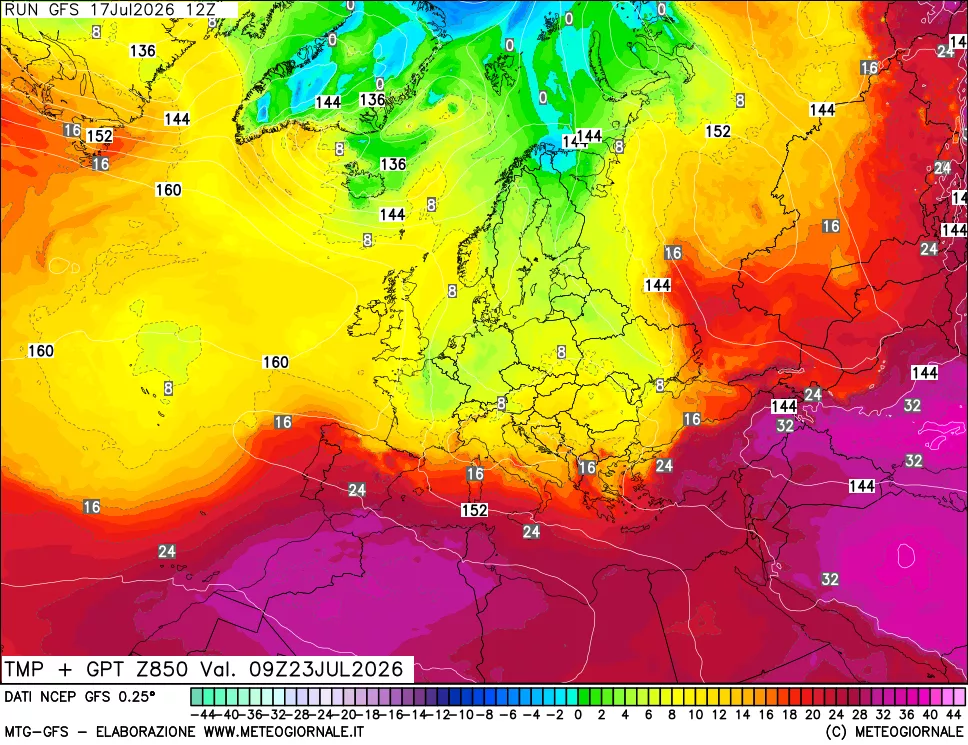 mappa 850 hPa Temp + GPT