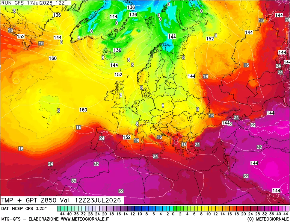 mappa 850 hPa Temp + GPT