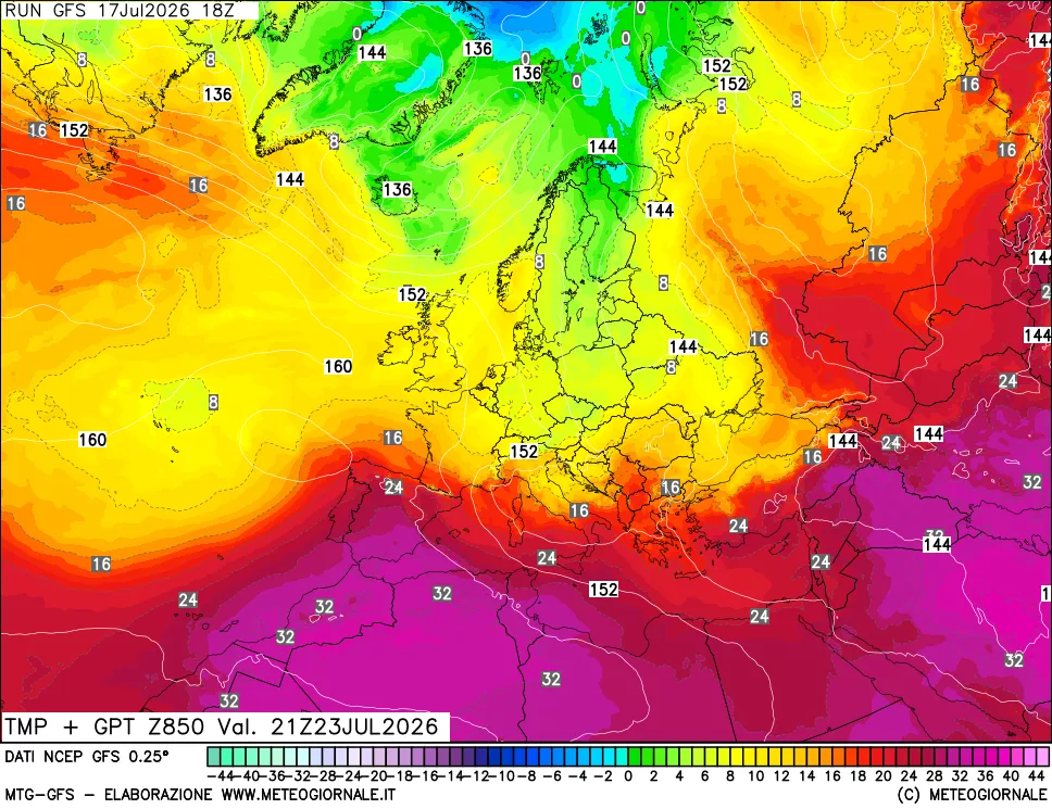 mappa 850 hPa Temp + GPT
